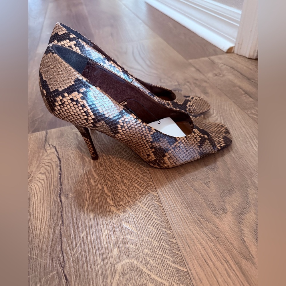 NWT Zara Snakeskin Open Toe Heels Size 7.5 - Picture 5 of 7